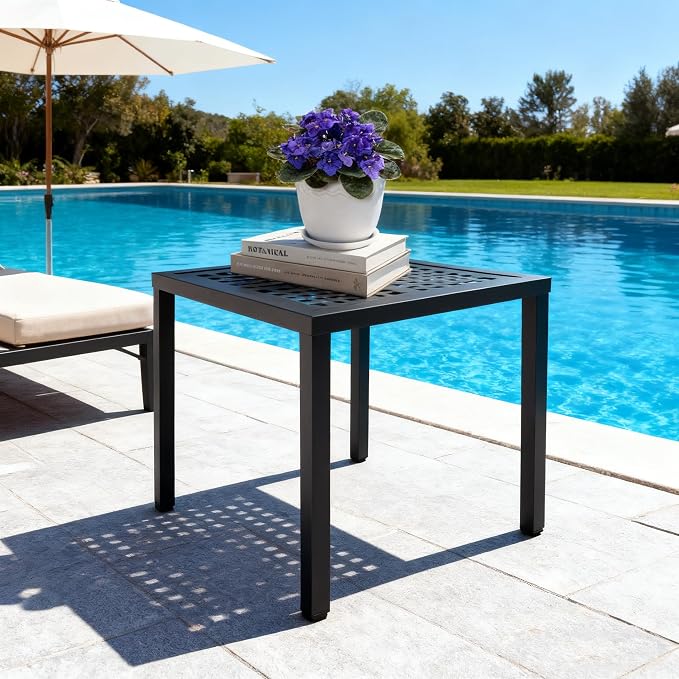 Aluminum Square Patio Side Table, Rustproof Outdoor Coffee Table | Powder-coated scratch-proof aluminum top, all-weather sturdy frame, easy assembly for garden deck pool