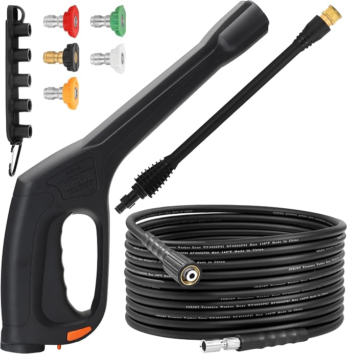JOEJET Pressure Washer Spray Gun and Hose 32FT, Extension Wand and 5 Nozzle Tips, Compatible with Some Portland Husky Black Decker Ford Pulsar ShopForce Taskforce Powerwasher Power Washer