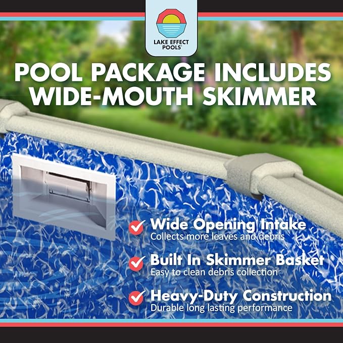 Lake Effect Pools 'Meadows' 15 ft x 24 ft Oval Above Ground Swimming Pool | 52 Inch Steel Side Walls | Kit Includes: 25 Gauge Overlap Liner & Widemouth Skimmer