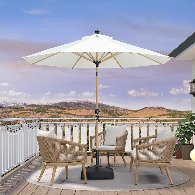 PURPLE LEAF 10 Feet Patio Umbrella Outdoor Table Umbrella Aluminum Round Market Umbrella with Push Button Tilt & 8 Sturdy Ribs and Crank Commercial Sun Umbrella for Garden Patio Balcony, Cream