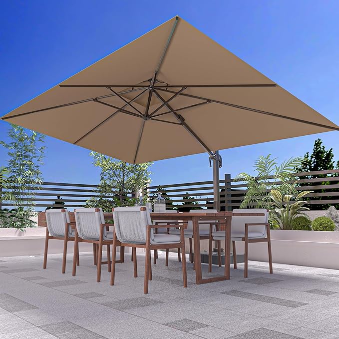 10' X 13' Outdoor Patio Umbrella Large Rectangle Cantilever Umbrella Heavy Duty 360°Rotation Offset Umbrella for Garden Deck Pool Patio,Brown