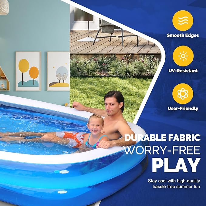 Inflatable Swimming Pool Outdoor Lawn Ground Rectangular Swimming Pool for Kids or Adults (Max 120x72x20±3 Inch)