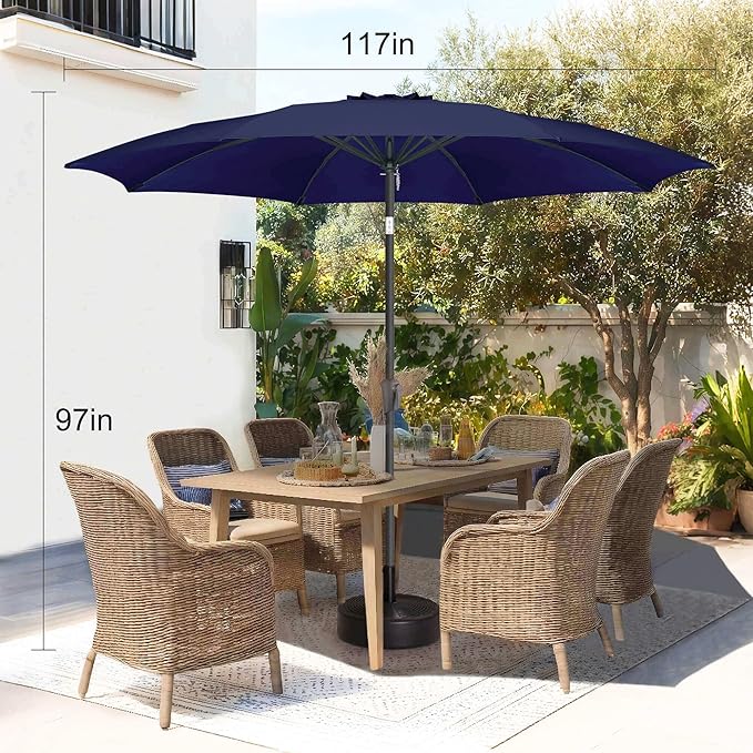 10ft Outdoor Patio Umbrella - Table Umbrella Waterproof UV Protection, Sombrillas de Patio with Push Button Tilt, Sun Umbrella for Pool, Porch, Garden, Deck, Backyard (Navy Blue)