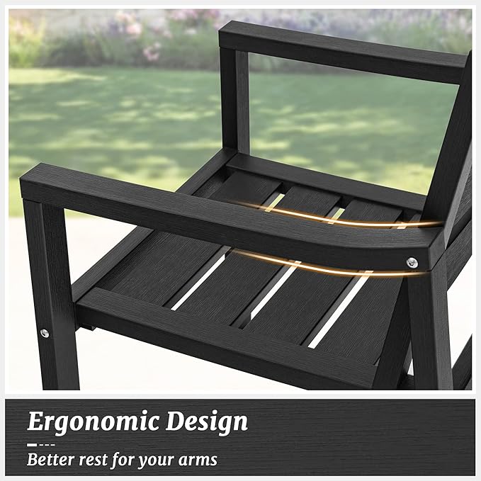 Cozyman HDPS Outdoor Dining Chairs Set of 8, 350 LBS, Patio Dining Chairs with Armrest, All Weather Outdoor Kitchen Chairs with Square Frame Legs for Outdoor Indoor, Lawn, Garden, Backyard, Black