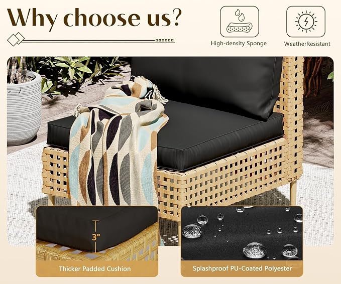 8-Piece Outdoor Wicker Patio Furniture Set with Sectional Rattan Sofa and Coffee Table Thick Cushions for Backyard Lounge(Gray 2)