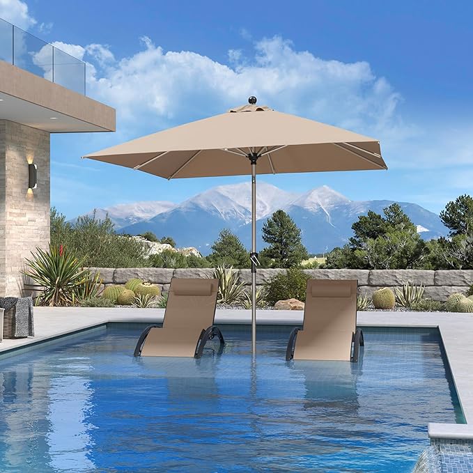 PURPLE LEAF 8' x 8' Square Patio Umbrella with Tilt Adjustment, Outdoor Table Umbrella Champagne Aluminum Frame, Market Umbrella Pool Umbrella for Deck Garden, Patio, or Lawn