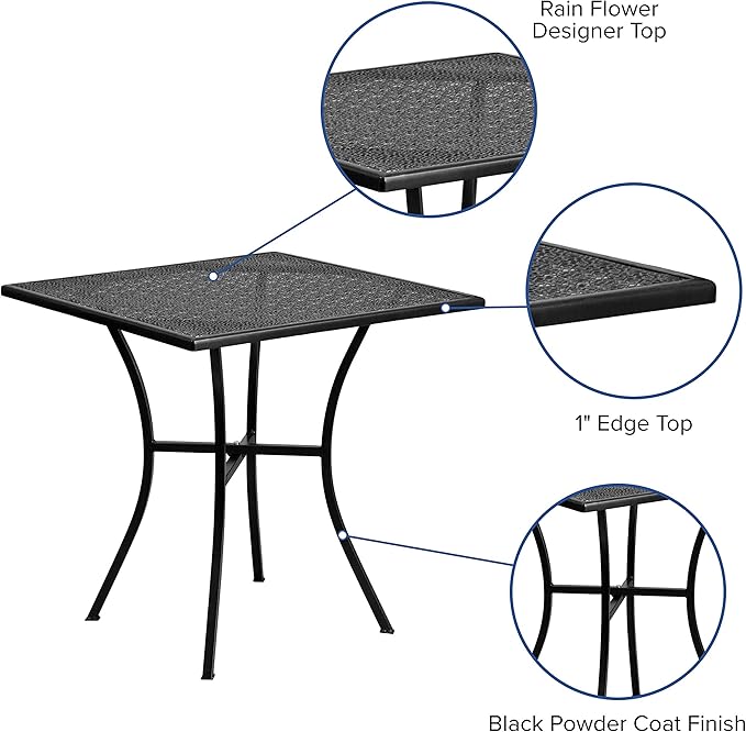 EMMA + OLIVER Commercial Grade 28" Square Black Indoor-Outdoor Steel Patio Table