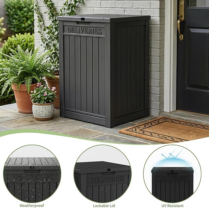 ROJIK Package Delivery Box 55 Gallon with Lockable Secure,Outdoor Package Drop Container Waterproof for Porch Patio and Curbside(Black)