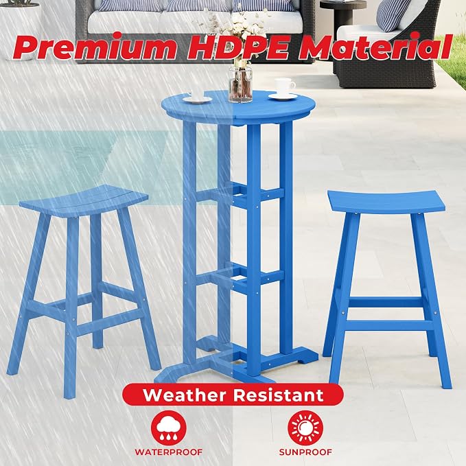Costaelm Outdoor Bar Table, 42" Counter Height Round Patio Cocktail Bar Table, Patio Bar Table 3-Pieces Set Bistro Dining Table Pub Table for Deck, Backyard, Garden, Pacific Blue