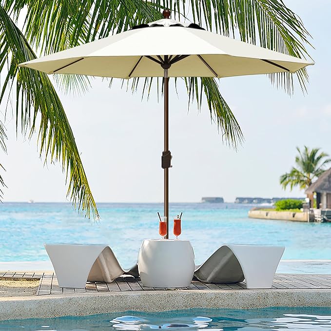 EliteShade USA 10-Year-Non-Fading 9Ft Market Patio Umbrella, UPF 50+ UV Protection Performance Sun Umbrella, Heavy Duty Commercial Grade Outdoor Table Umbrella with Crank & Tilt, Windproof Vented Top for Garden, Pool, Deck and Outdoor Playsets, Natural