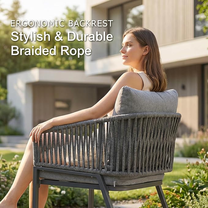 SUNSITT 11 Piece Outdoor Patio Dining Set, 65" - 107" Metal Expandable Outdoor Dining Table with X-Shape Legs, 10 Woven Rope Outdoor Patio Chairs w/Curved Armrest for Garden, Dark Grey