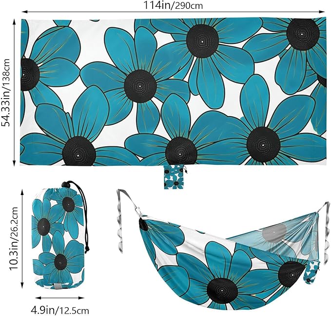Black-Eyed Susan Simple Line Art Valentinesnes Cyan 330lb Capacity Hammocks Fabric Hammock for Outside Camping Essentials macas mexicanas de Patio para Adulto