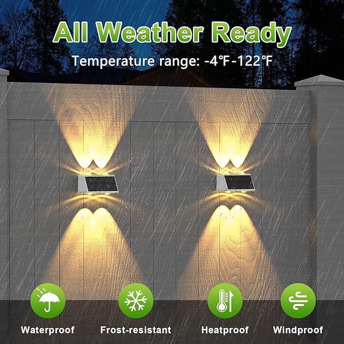 LANSOW Solar Fence Lights 8 Pack, Solar Powered Lights Outdoor Waterproof, 9-Mode Warm/Cool White & RGB Up-Down Led Spot Wall Lights Dusk to Dawn Decor for Backyard, Deck, Patio, Pool, Railing(White)