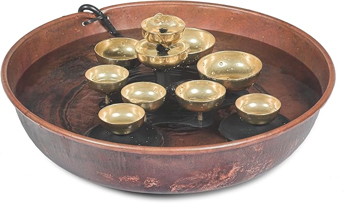 Woodstock Wind Chimes, Woodstock Water Bell Fountain Kit (16”) with Pump and Copper Bowl for Indoor Home Garden Decor Christmas/Hanukkah Gifts (WWBF2)