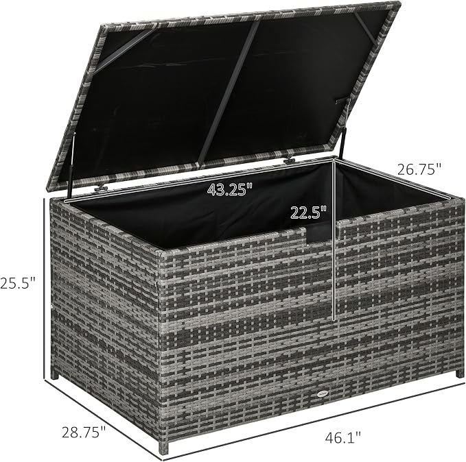 GOWE 113 Gallon Deck Box, Rattan Outdoor Storage Box, Waterproof Storage Container for Indoor, Patio Furniture Cushions, Pool Supplies, Garden Tools, Dark Gray