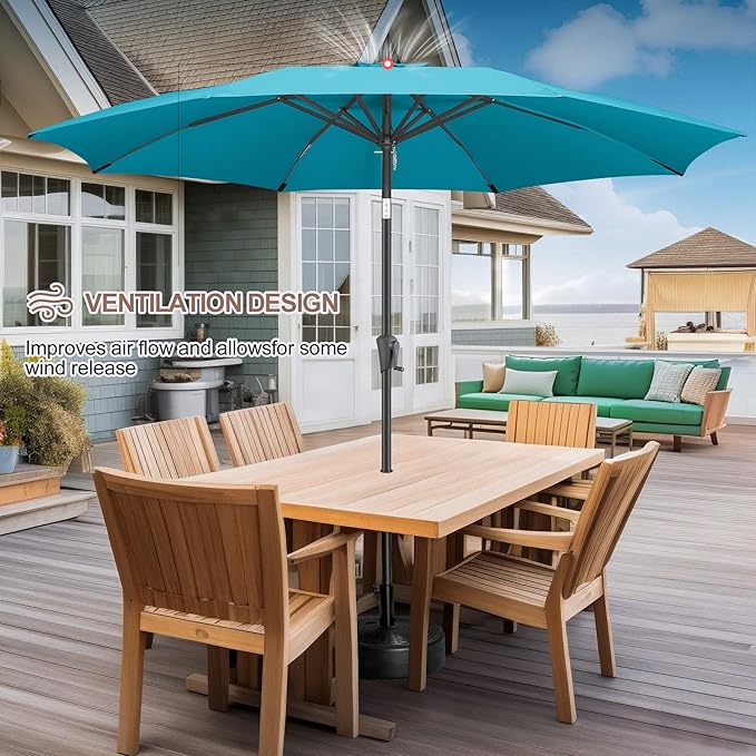 FLAME&SHADE 10ft Patio Umbrella - Outdoor Umbrella with Push Button Tilt and Crank for UV Protection, Table Market Umbrella for Garden, Deck, Backyard, Pool and Beach(Aqua Blue)