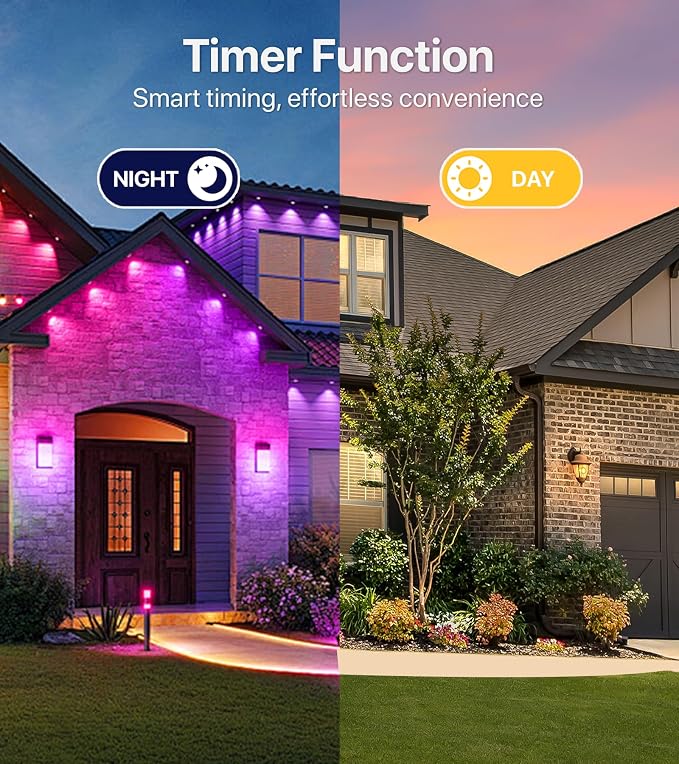 RGB+IC Permanent Outdoor Lights, DIY Lighting Effects, 200FT | Permanent Outdoor Lights with 120 LEDs, App & Remote Control, Timer, IP65 and Dynamic Effects for Yards, Home