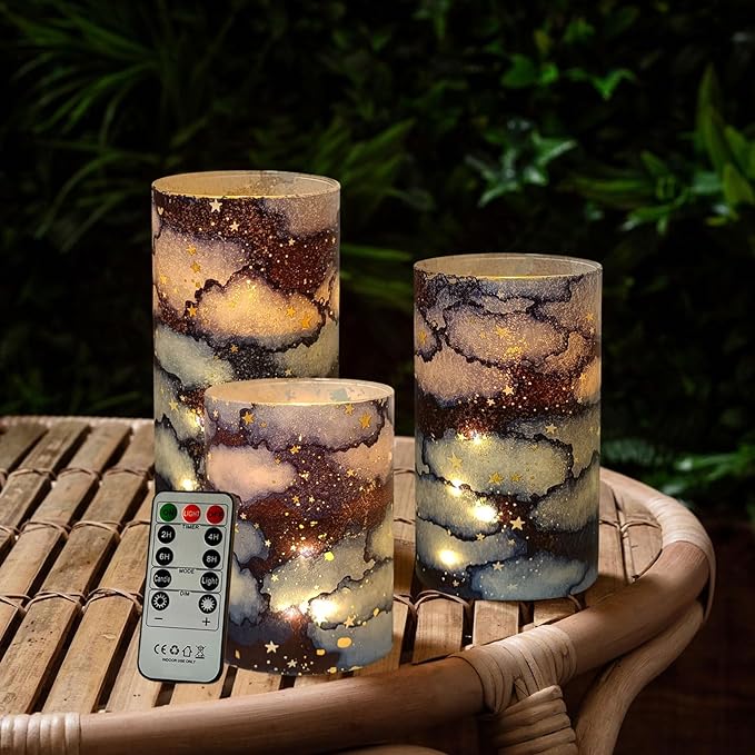 Flickering Flameless Candles, Recessed String Light LED Candles 3D Wick Acrylic Battery Operated LED Pillar Candles with Remote and Timer for Modern Simple Home Decor Set of 3