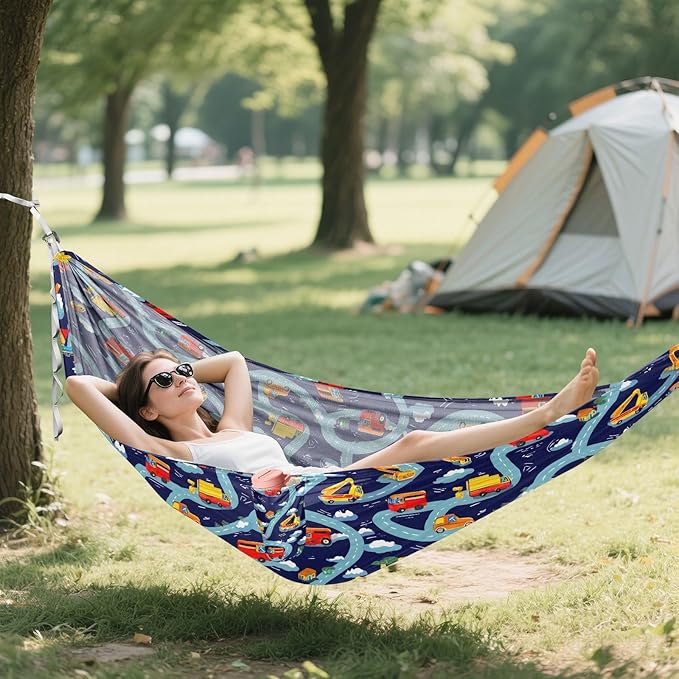Camping Hammock Outdoor Hammocks for Outside Blue Road Truck Beach Trees Portable Lightweight with Pockets Tree Straps Indoor