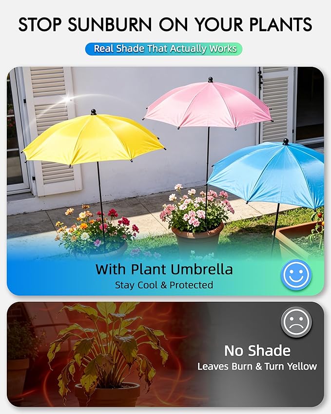 Plant Umbrellas for Outdoor Plants 26", Adjustable Angle Sun Shade Umbrella for Potted Flowers, Vegetable, Sun Protector for Peony, Hydrangeas Roses & Garden Beds, 4 Pack