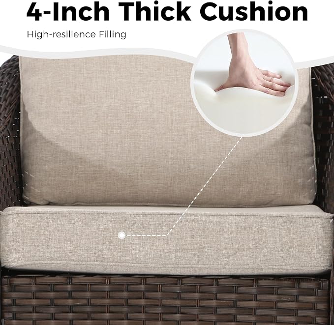 7 Piece Patio Wicker Conversation Set, All-Weather Use Outdoor Wicker Loveseat with 2 PE Rattan Ottomans,4 Chair, Ideal for Porch, Backyard, Balcony, Poolside, Beige