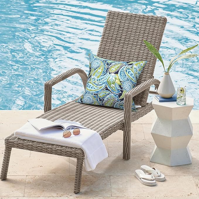 DYTXIII Pack of 2 Outdoor Waterproof Pillow Covers ONLY, 18"x18" Square Decorative Double Printed Throw Pillow Cases for Patio Couch Porch Furniture, Paisley Lapis Green