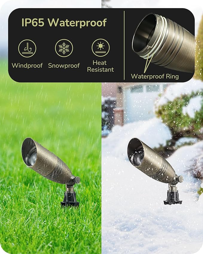 EDISHINE Solid Brass Landscape Spotlights Outdoor, 3CCT MR16 Bulb Included,Bronze Heavy Duty landscape lighting, 12V Low Voltage LED Landscape Lights, Outdoor Lighting for House Yard Lawn Tree, 6 Pack