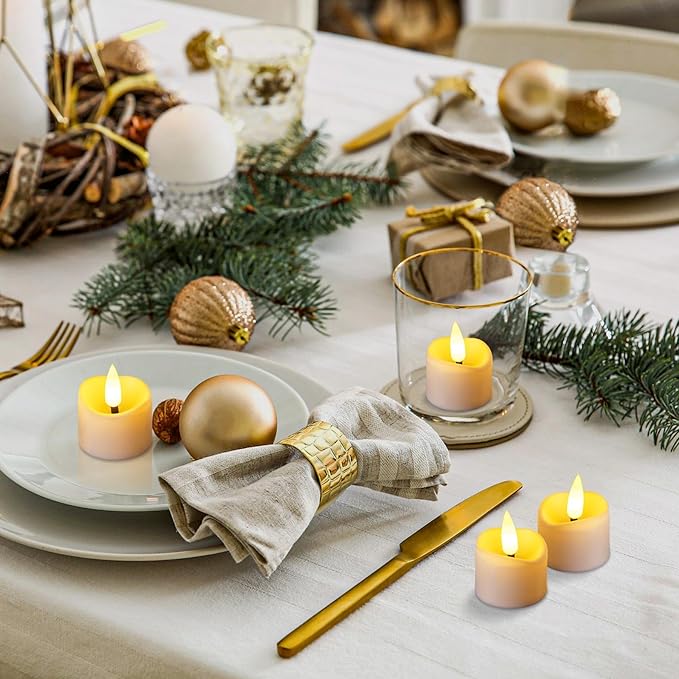 24 Pack LED Timer Tea Light Battery Operated, Flameless Flickering Votive Tealight Timer Candles, Small Electric Flicker Fake Candle Bulk for Christmas Party Halloween Pumpkin Light Decorations