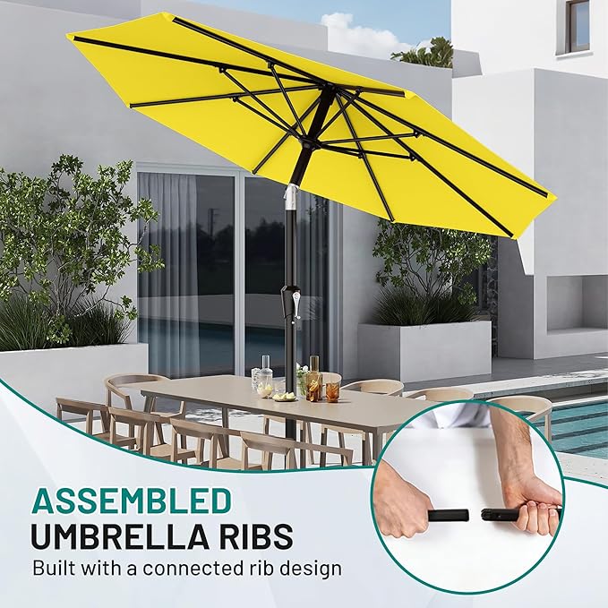 AreShark 10 FT Outdoor Patio Umbrella, Patio Table Umbrella with Push Button Tilt and Crank, Outdoor Patio Umbrellas with 8 Fiberglass Ribs, Patio Umbrellas for Market, Garden, Pool (Yellow)