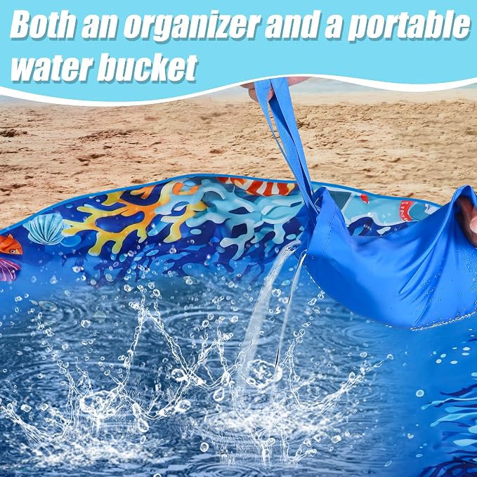 Pop up Baby Beach Pool, 58.8‬‬ inch Portable Kids Puddle Pool Toddler Sand Pit Paddling Pools Blue Childs Kiddie with Water Bag and Stake for Outdoor Beach Camping Traveling Vacation