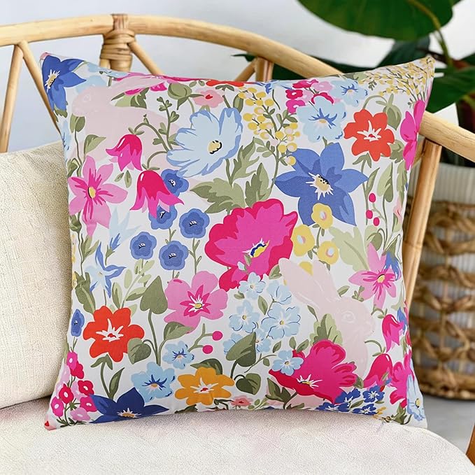 Adabana Spring Summer Outdoor Waterproof Floral Pillow Covers Set of 2 Square Colorful Couch Cushion Cases 18x18 Inch Waterproof Decorative Pillows for Patio Garden Beach,Pink