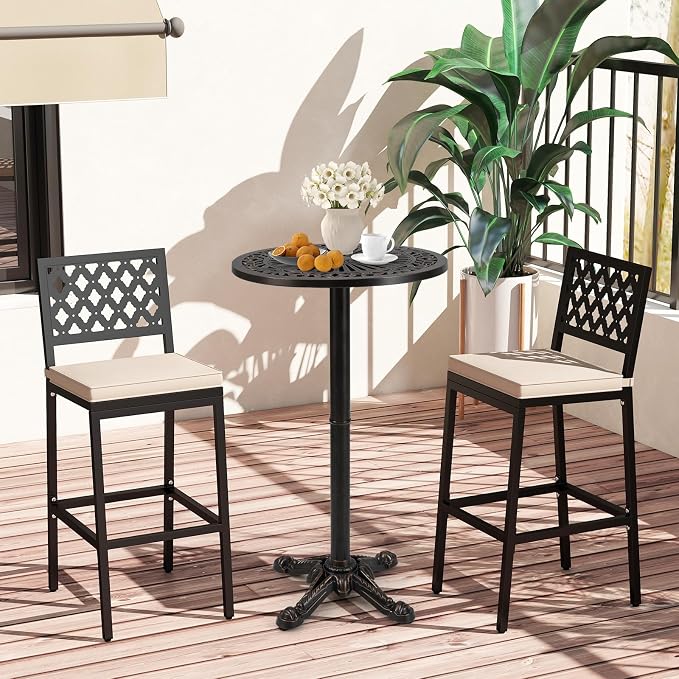 Tangkula 24" Outdoor Round Bar Table, Cast Aluminum Heavy Duty Patio High Table with Stable Cross-Shaped Base, for Garden Porch Balcony or Poolside