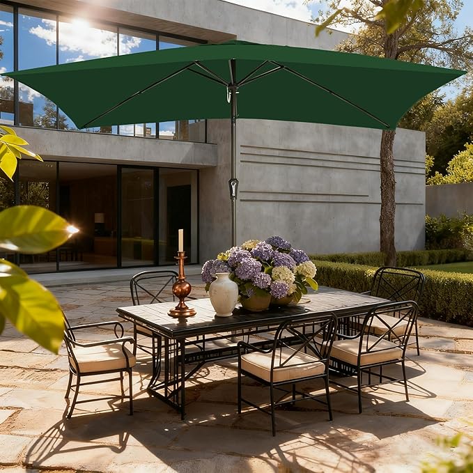 6.5x10FT Rectangular Patio Umbrella with Push Button Tilt & Crank Lift for Garden,UV Protection Outdoor Umbrella for Deck,Pool and Yard,Green