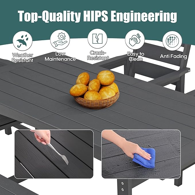 7 Piece Patio Dining Set,Patio Furniture Set for 6,Outdoor Table and Chairs with Umbrella Hole,All-Weather 67” Rectangular Dining Table with Non-Slip Mat for Garden,Poolside,Backyard,Black