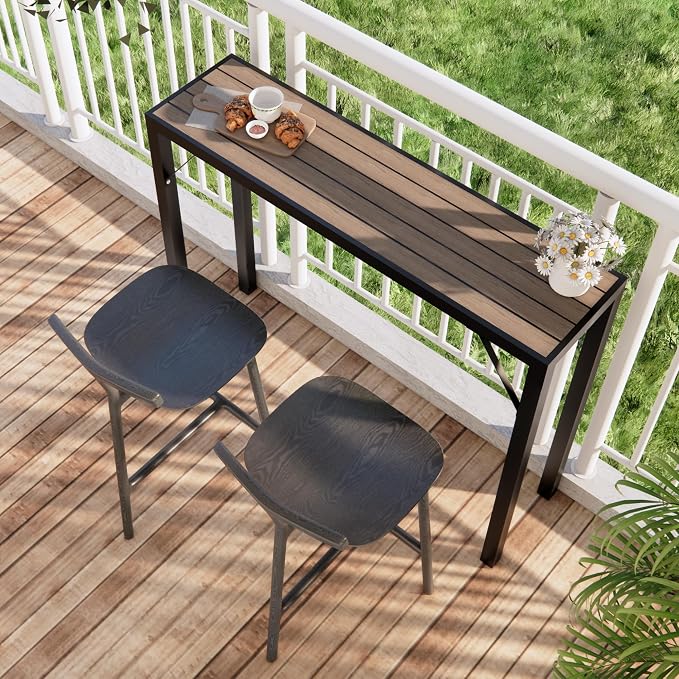 Outdoor Bar Table, 47” Patio Bar Height Table, Bar Counter Pub Dining Table with Waterproof Top for Balcony, Garden, Yard, Poolside (Brown)