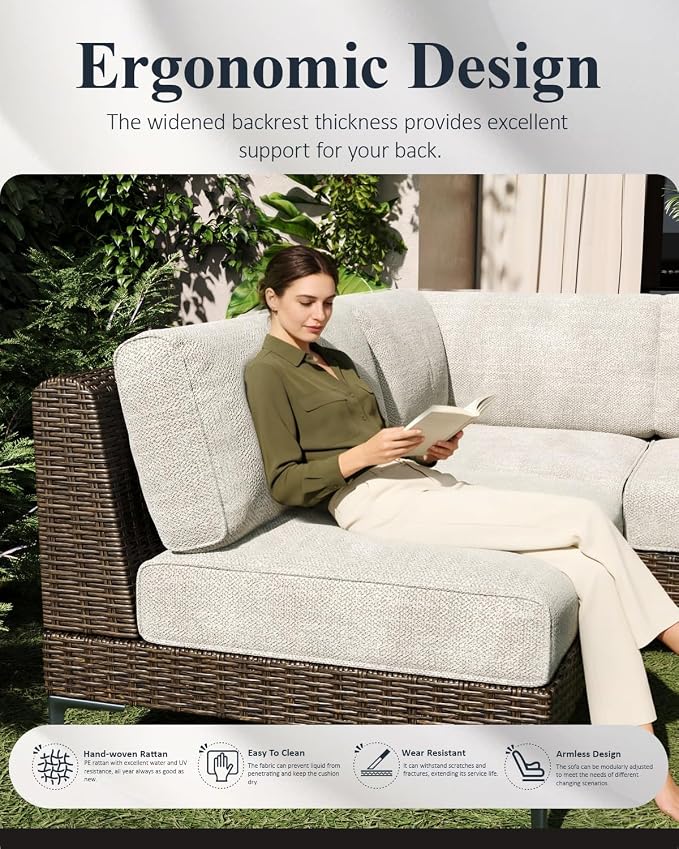 LayinSun 12-Piece Wicker Rattan Patio Furniture Set, Deep Seating Outdoor Modular Sectional Sofa Conversation Set with Thick Cushions for Lawn, Garden