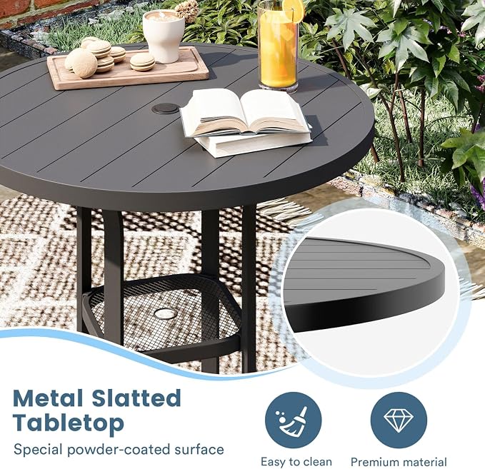 DIFY Patio Bar Height Table, 35.5" Round Outdoor Bistro Table with 1.57" Umbrella Hole for Poolside, Balcony, Pub and Garden, Grey