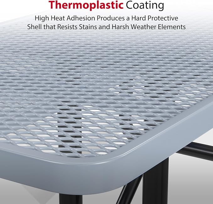 Leisure Craft Metal Picnic Table with Bench - 8 ft Rectangle Outdoor Dining Table with Umbrella Hole, Heavy Duty Thermoplastic Coating, ADA Compliant, Commercial Grade Furniture Made in USA - Gray