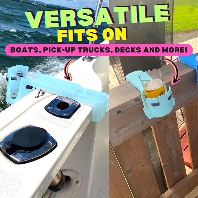 2-Pack Poolside Cup Holders for Square-Top Above Ground Pools, Adjustable Fit for Wide Edges, Non-Slip Silicone Grips, Fits Tumblers & Drink Bottles, Use on Deck, Boat & Patio, Aqua