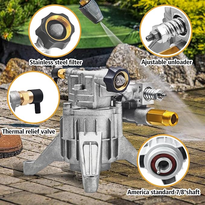 Pressure Washer Pump 7/8" Shaft, Vertical Power Washer Pump Replacement Pressure Washer Pumps for Pressure Washer 2300-2600 PSI