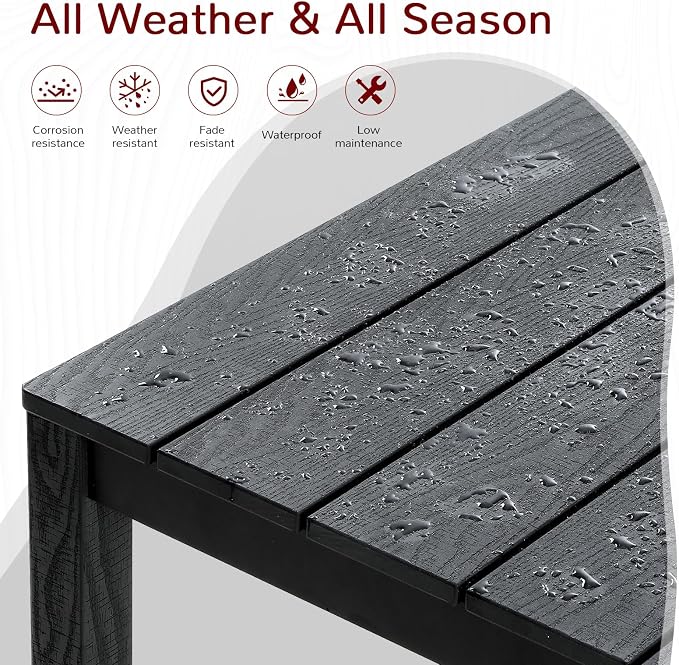 Stoog 7 Pieces Patio Dining Sets, All-Weather HIPS & Aluminum Outdoor Dining Table with Umbrella Hole, Patio Furniture Set Include 1 Table and 6 Chairs, for Backyard, Garden and Deck, Black