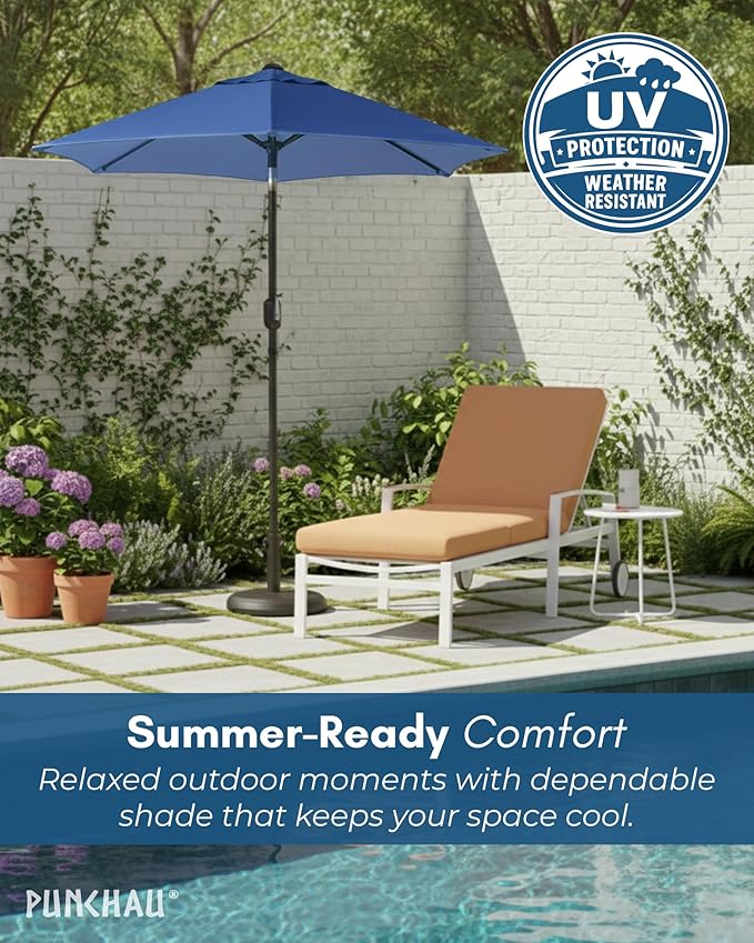 6 Ft Outdoor Patio Umbrella, Easy Open/Close Crank and Push Button Tilt Adjustment - Blue Market Umbrellas