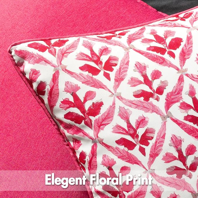 MIULEE Floral Decorative Pillow Covers Set of 2,Block Print Throw Pillowcases Outdoor Boho Farmhouse Vintage Summer Accent Cushion Covers for Couch paito Garden Sofa Bed 18x18 Inch, Hot Pink