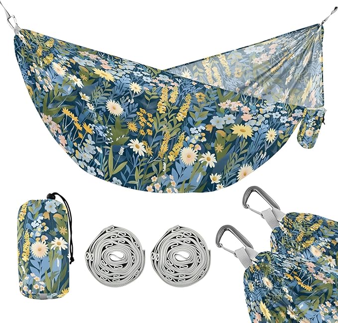 Camping Hammock Outdoor Hammocks for Outside Floral Field Garden Beach Trees Portable Lightweight with Pockets Tree Straps Indoor