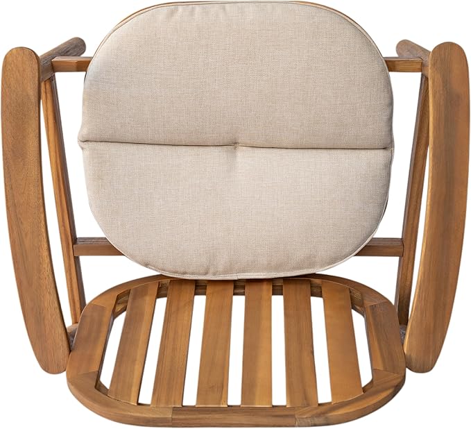 Christopher Knight Home Meja Acacia Wood Patio Dining Set for 4, Solid Wood Outdoor Dining Table Set for 4, Round Dining Table and Chairs Set of 4 with Cushion, Teak+Beige