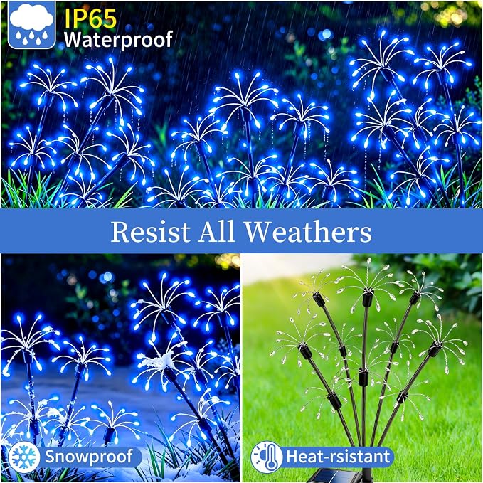 Solar Garden Lights Outdoor, 8 Pack 2-Layer Blue Fairy Firework Lights | Waterproof Starburst Flower Light, Garden Decor for Yard Patio Pathway Lawn, Unique Gifts for Women Mom Grandma Christmas