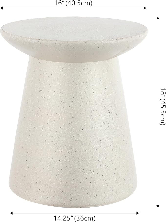 JONATHAN Y Hollie Polyresin Outdoor Side Table and Stool, 18" All-Weather Textured Round Pedestal Accent Table for Patio, Garden, Modern Minimalist, Cream Terrazzo TBL1108D