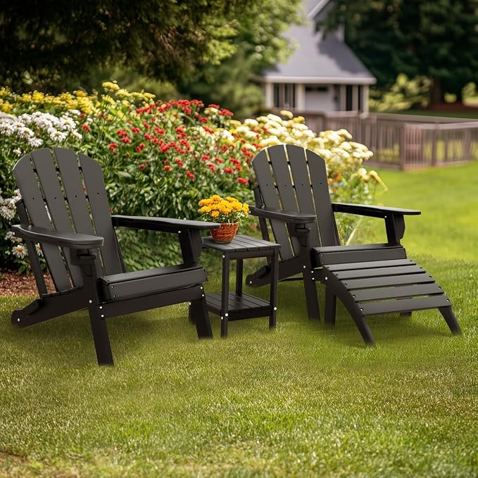IVY&LANE Adirondack Outdoor Side Table | HDPE Plastic | Patio End Tables with Storage | 2-Shelf | Weather Resistant | Black | 14 x 13 Inches | for Outside Porch Deck Backyard Indoor