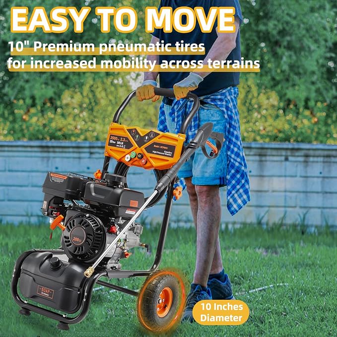 Gas Pressure Washer, 3500PSI 2.3GPM Gas Power Washer W/25FT Hose, 4 Quick-Connect Nozzles, Onboard Soap Tank, Portable Water Pressure Washers for Cars/Fences/Driveways/Homes/Patios/Furniture