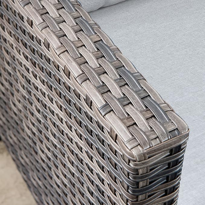 HOOOWOOO 6-Piece Patio Furniture Set–Stylish,Comfortable Outdoor Rattan Sofa Set with 2 Chairs,2 Ottoamns and Coffee Table,Weather-Resistant Patio Conversation Set for Deck,Garden,Balcony (Grey)